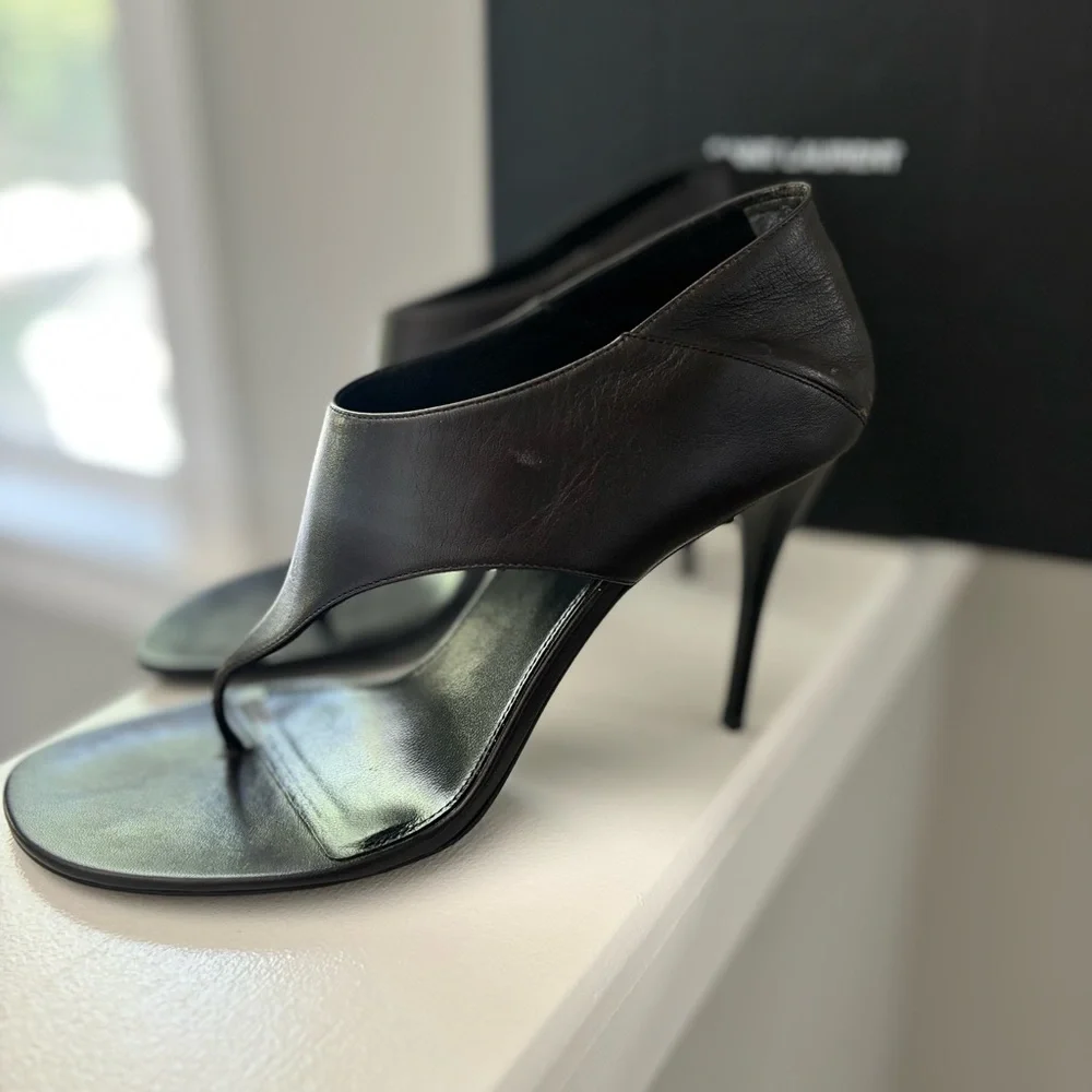 Saint Laurent Nappa Giannutri Harris eagle brown  leather heels size 39
